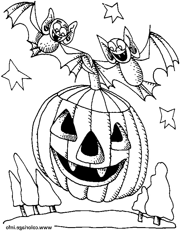 citrouille d halloween avec deux chauve souris coloriage dessin