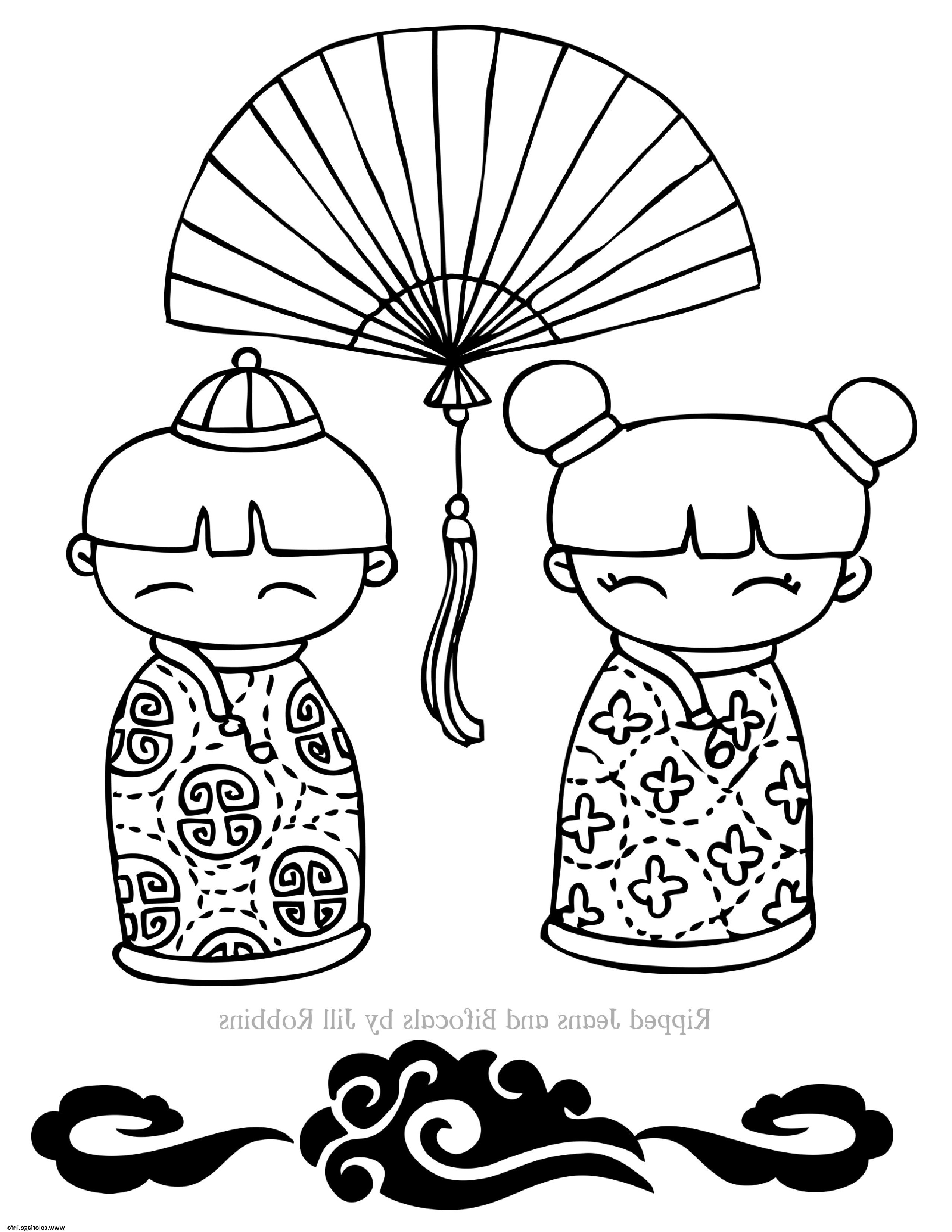 deux dolls de nouvel an chinois coloriage dessin