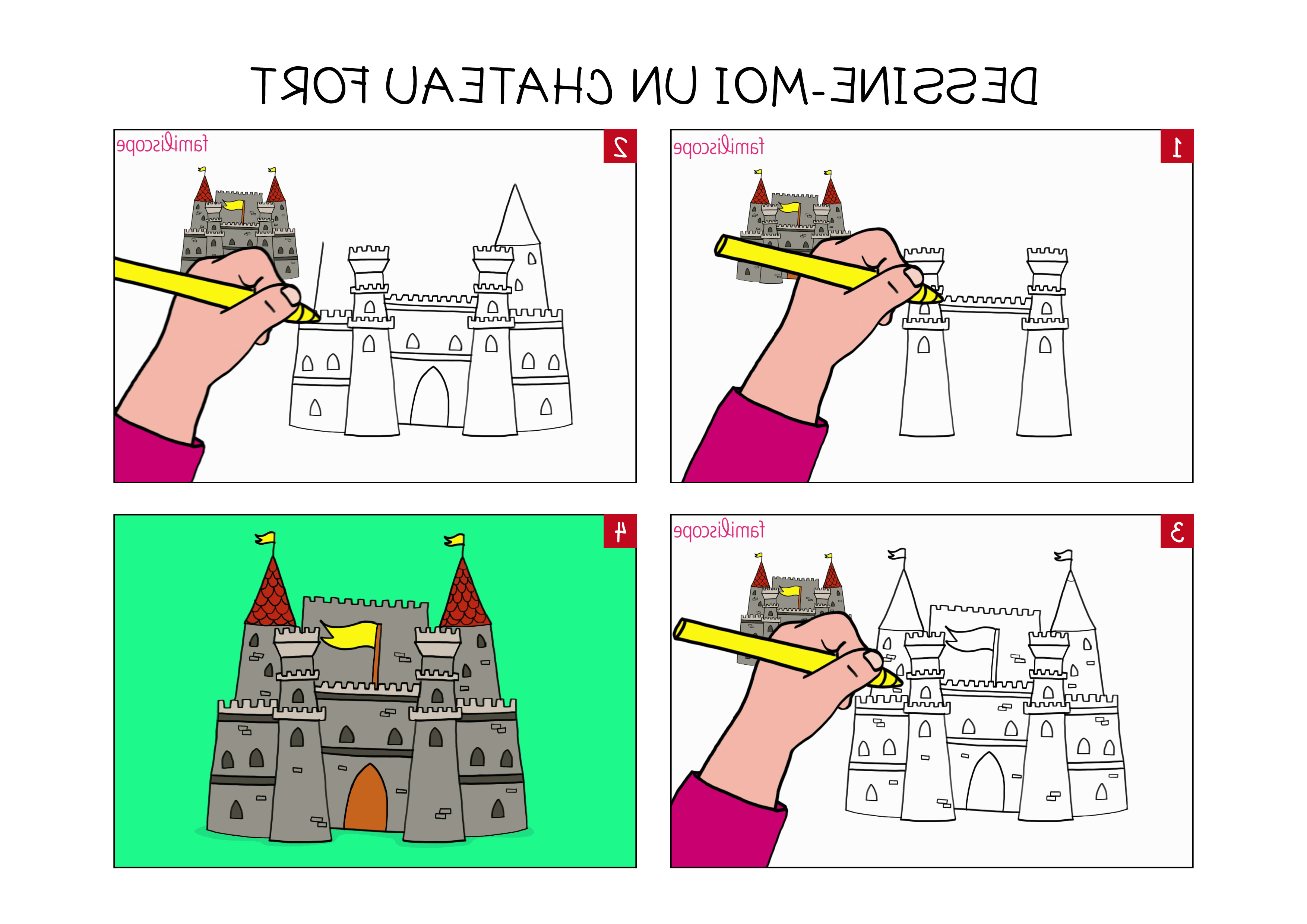 apprendre a dessiner un chateau fort en 3 etapes
