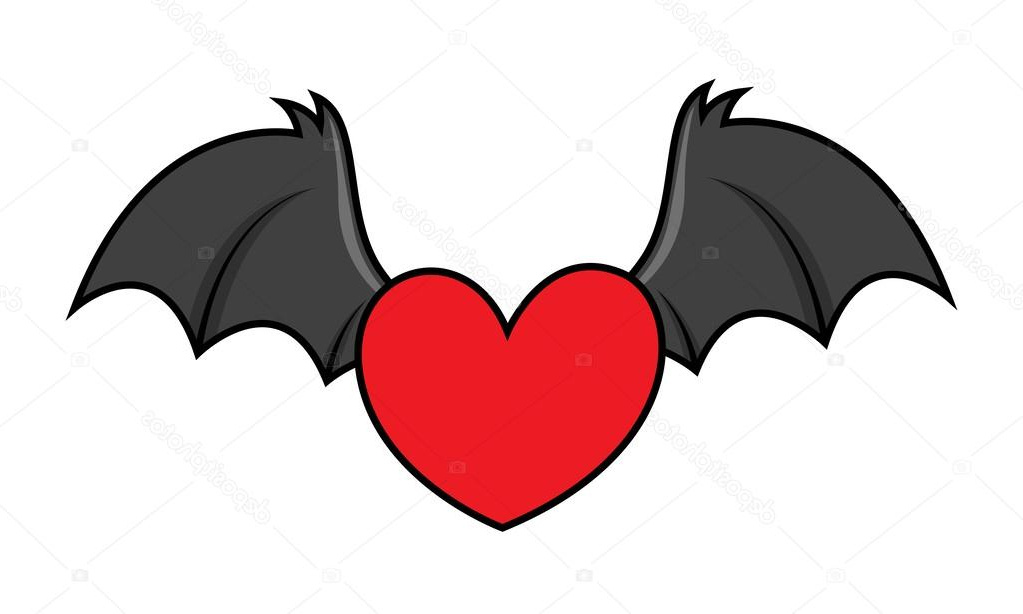 stock illustration flying evil heart with bat