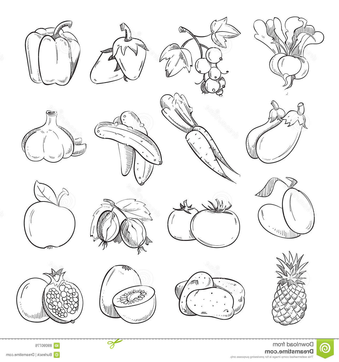 illustration stock griffonnages des légumes et des fruits vegan de dessin de main faisant cuire des ic nes de nourriture image