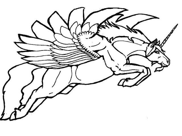 dessin de licorne avec des ailes