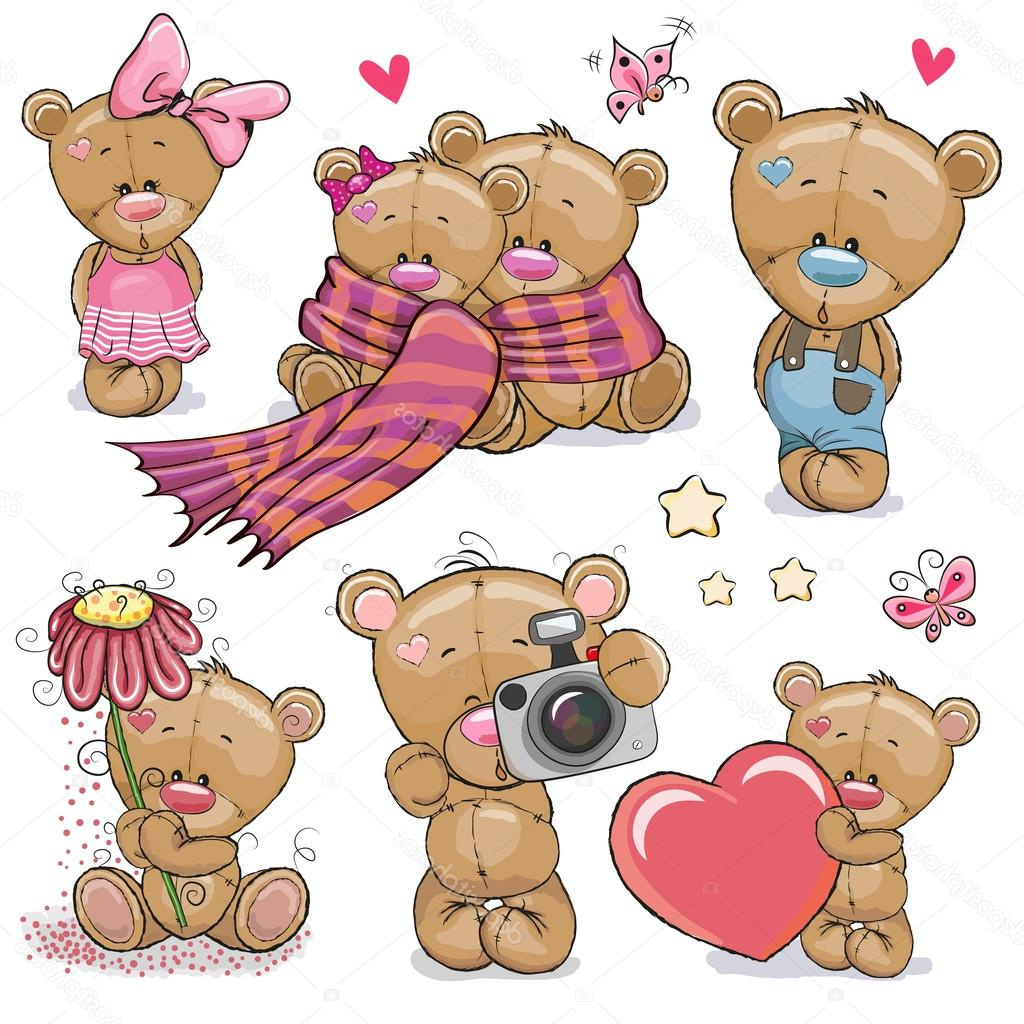 stock illustration set of cute cartoon teddy