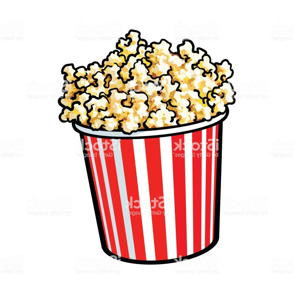 cinema popcorn in a big red and white striped bucket gm