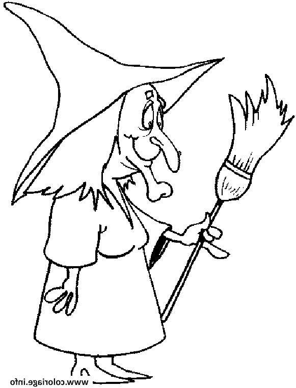 dessin d une sorciere avec son balai a la main coloriage