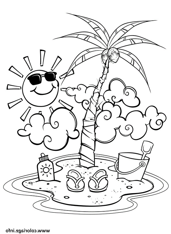 ile soleil palmier plage vacance ete coloriage dessin