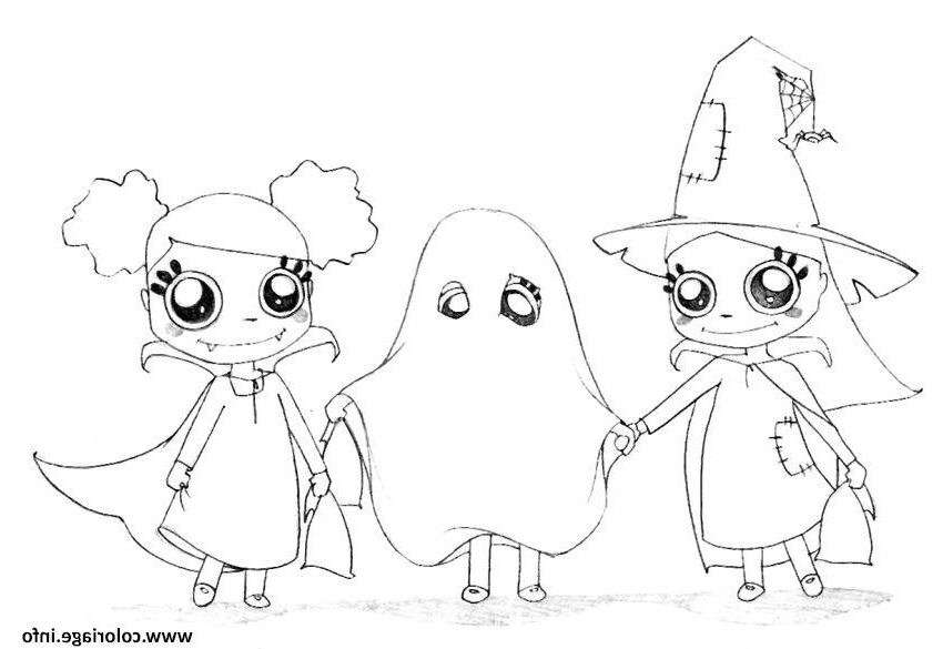 les sorcieres et le fantome halloween coloriage