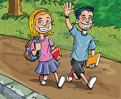 photo stock garçon et fille de dessin animé allant à l école image