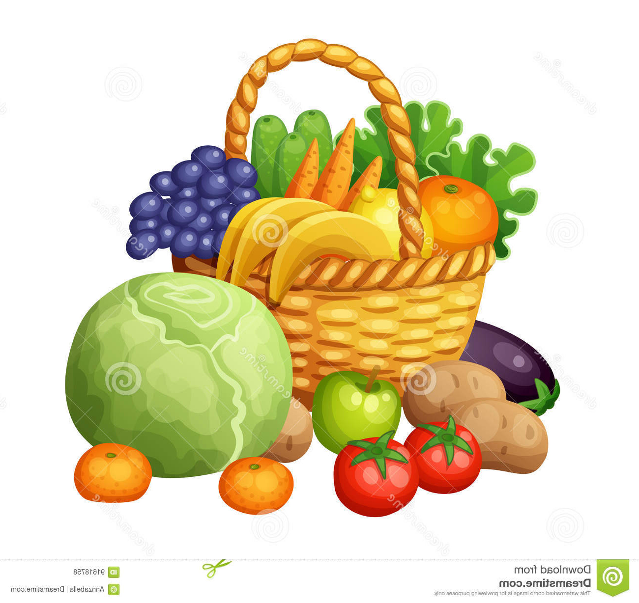 illustration stock fruits et légumes dans le panier illustration de vecteur de dessin animé image