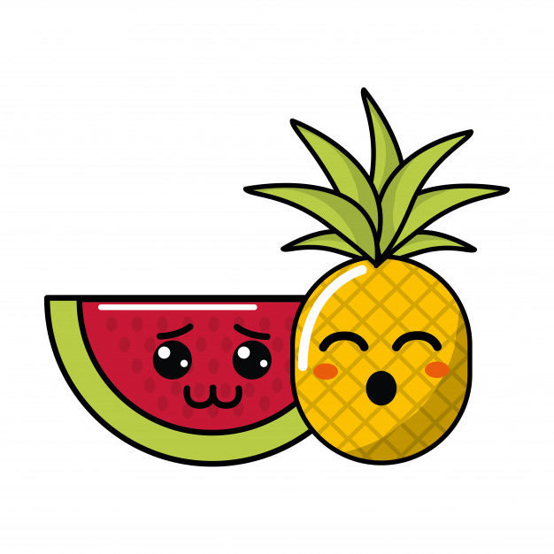 icone kawaii drole ananas melon eau timide