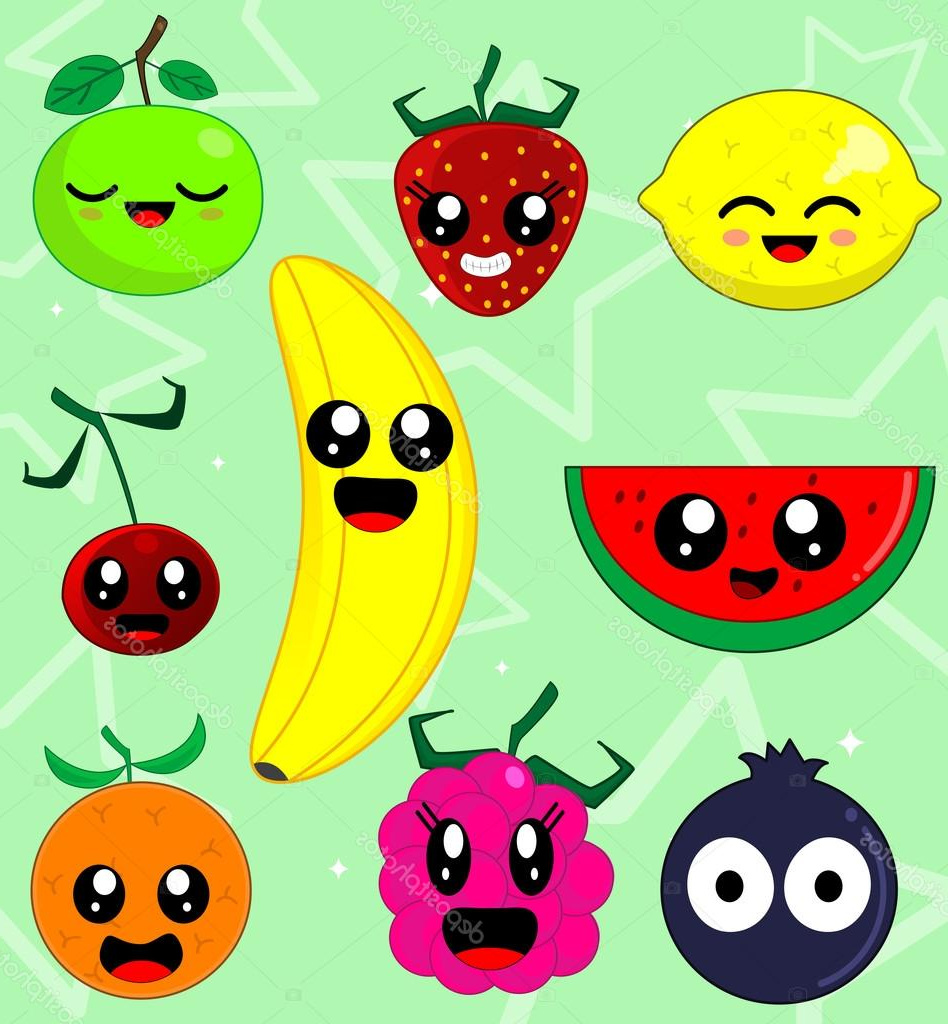 stock illustration kawaii smiling fruits