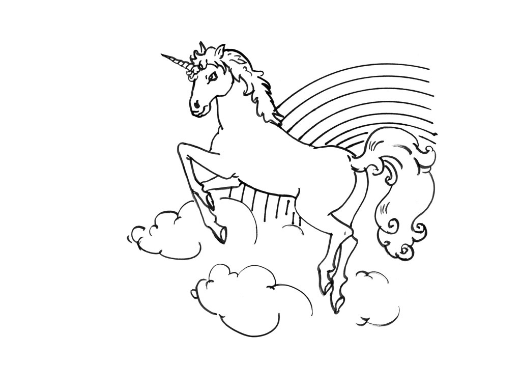 coloriage a dessiner licorne arc en ciel
