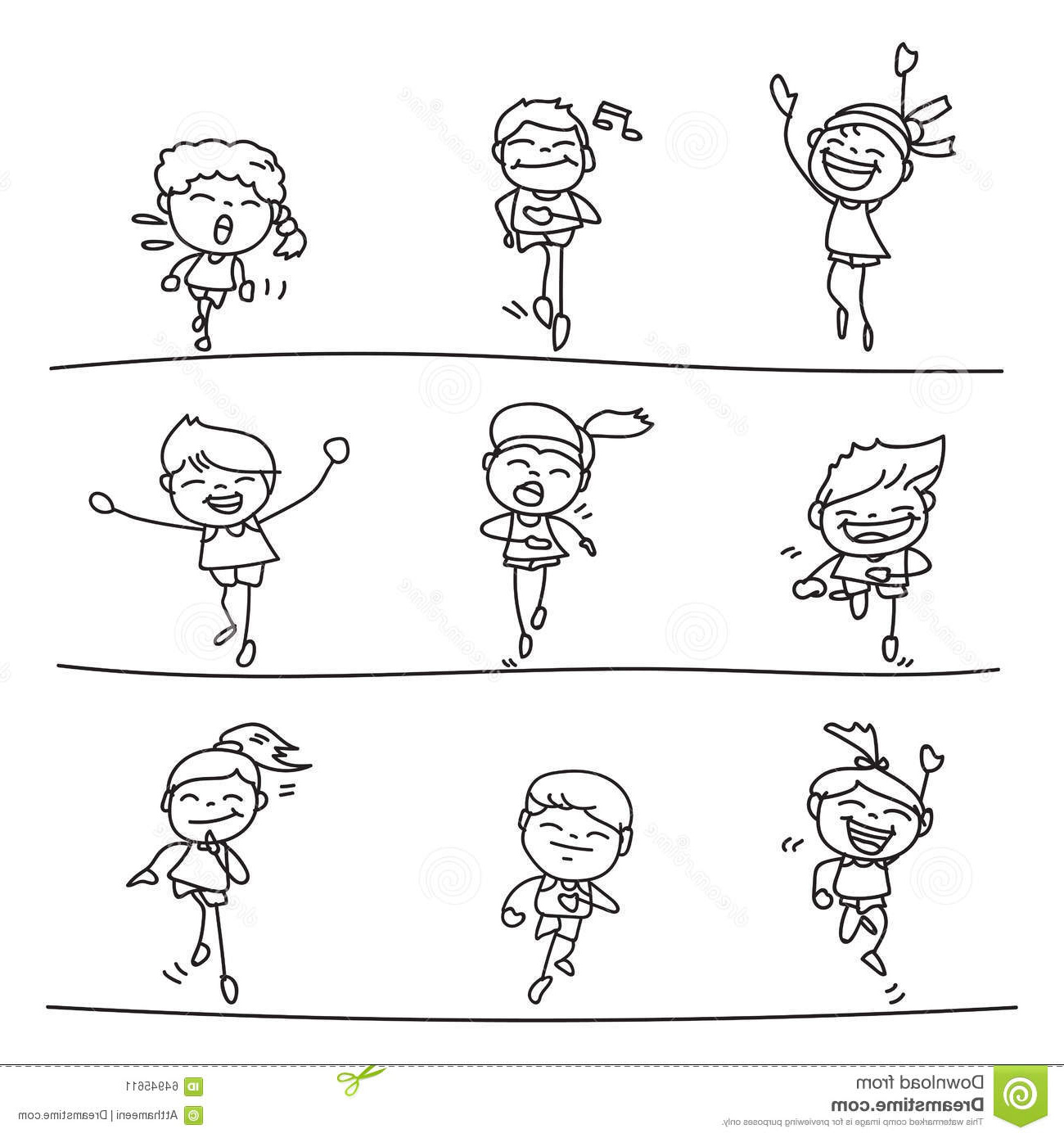 illustration stock enfants heureux de bande dessinée de dessin de main courant le marathon image
