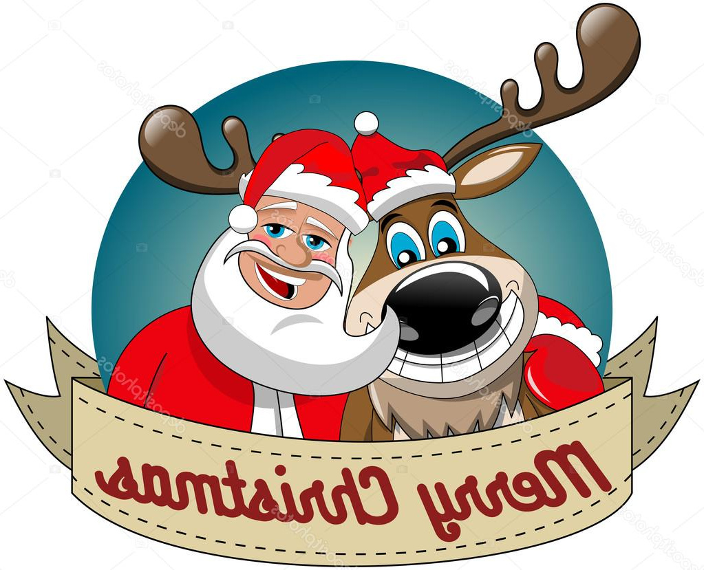 stock illustration cartoon funny reindeer and santa