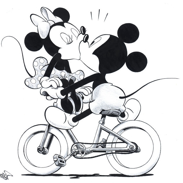 garrido sergio dessin original mickey et minnie mouse bike kiss