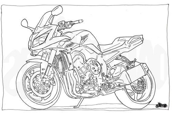 page a colorier adulte moto illustration