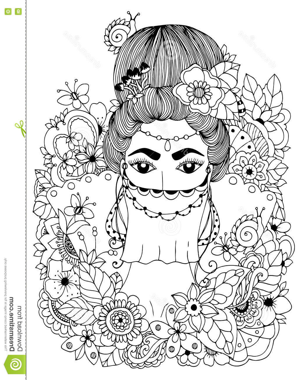 illustration stock dirigez le zentangl d illustration princesse orientale en fleurs dessin de griffonnage anti effort de livre de coloriage pour des image