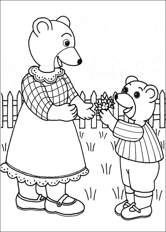 coloriage petit ours brun offre des fleurs a maman ours