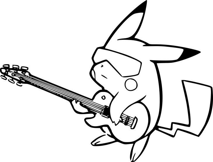 coloriage pikachu avec une guitare