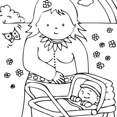 coloriage maman et bebe en promenade