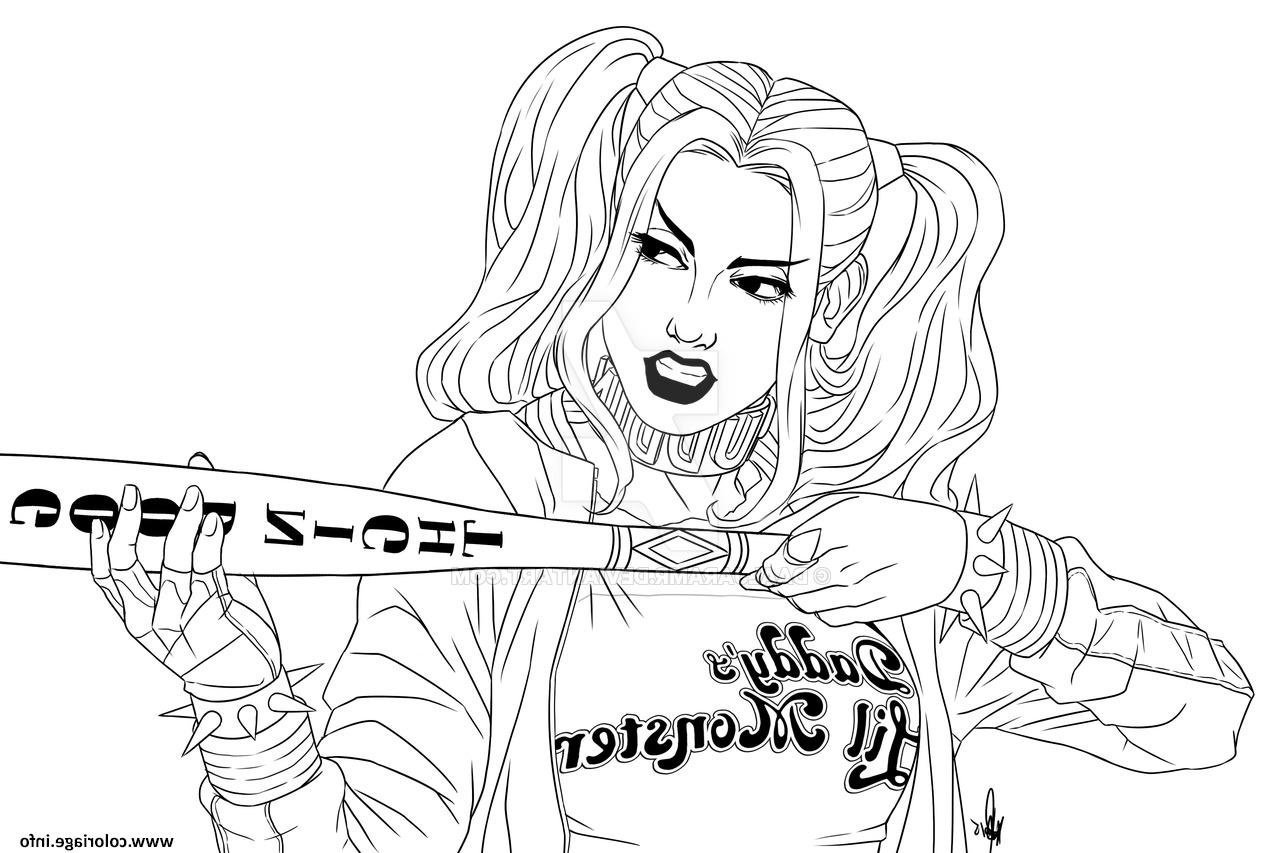 harley with bat suicide squad coloriage dessin