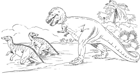 tyrannosaurus and trachodon
