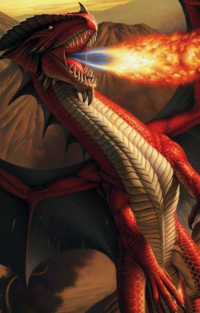 Dragon rouge crachant le feu