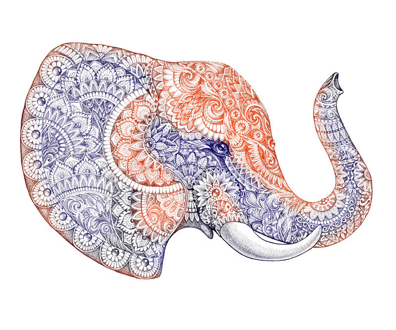 illustration stock éléphant de profil de tatouage avec des modèles et des ornements image
