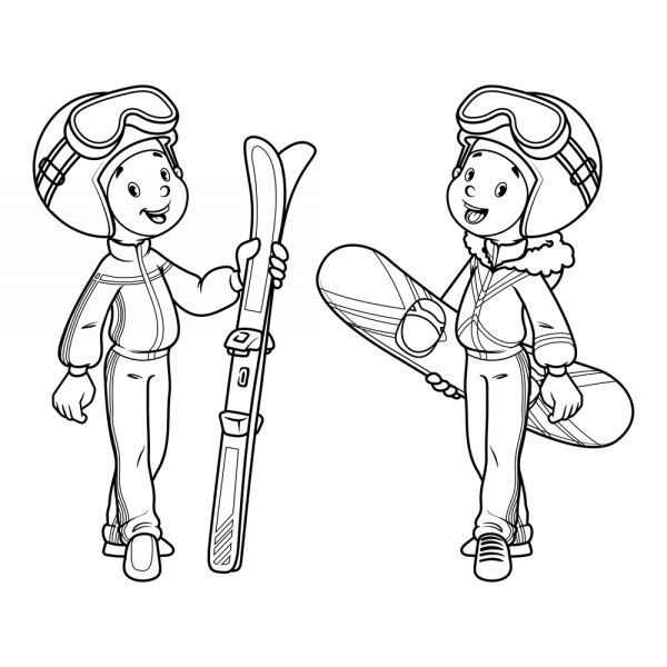 coloriage a imprimer un garcon et une fille vont skier