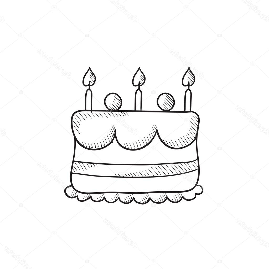 stock illustration birthday cake with candles sketch