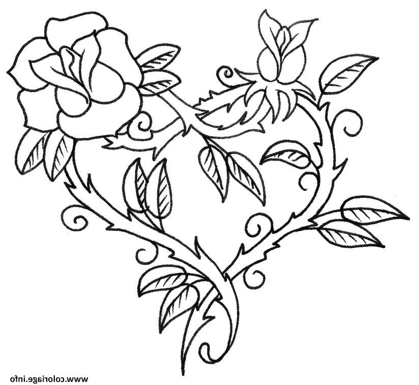 rose en forme de coeur coloriage dessin