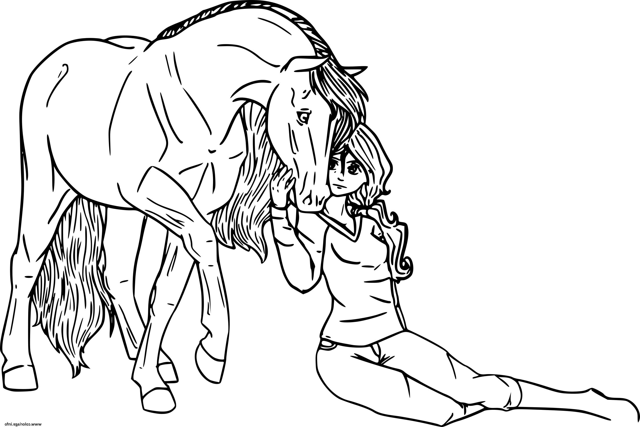 une fille se confie a son cheval coloriage