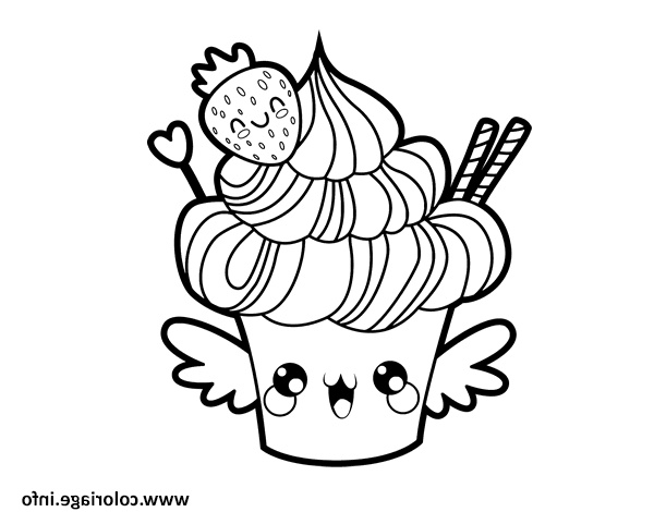 cupcake kawaii au fraise food coloriage dessin