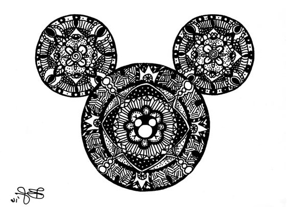 mickey mouse mandala art print zentangle