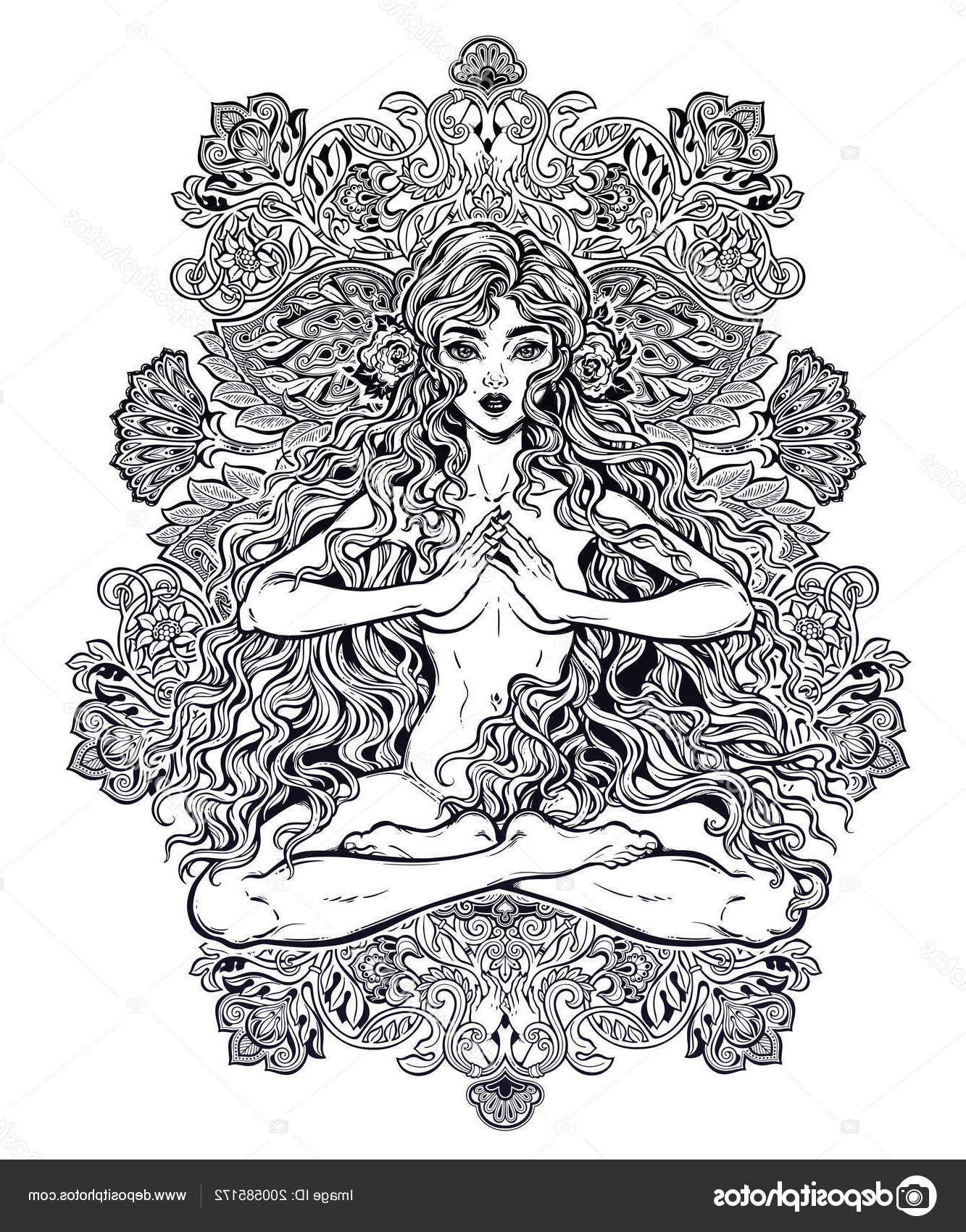 stock illustration beautiful girl in lotus position