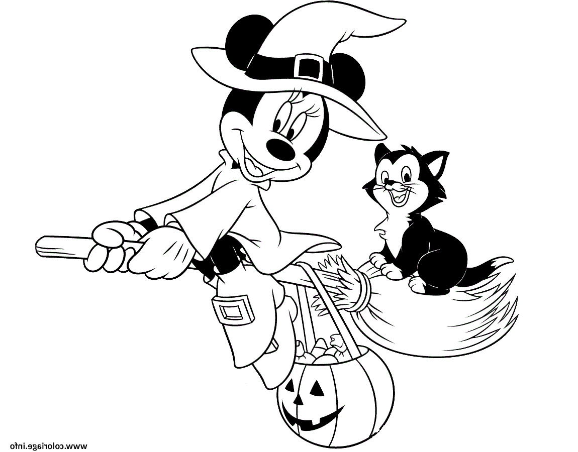 minnie mouse et figaro sorciere halloween disney coloriage dessin