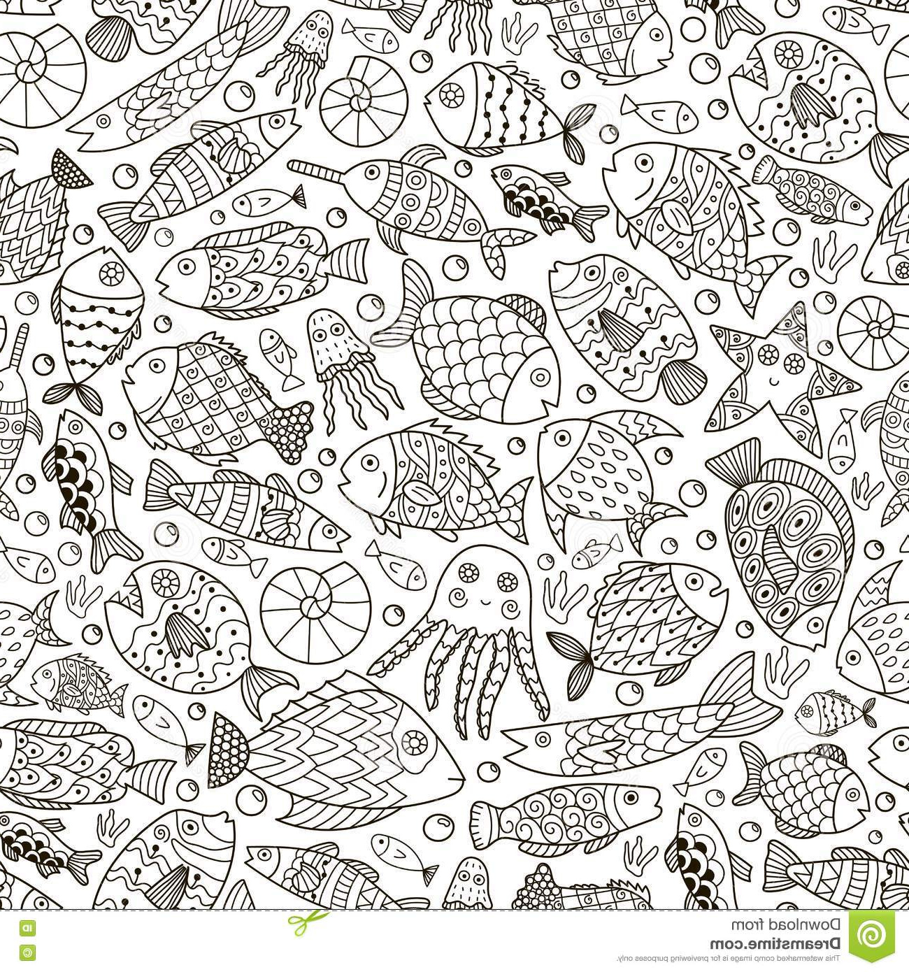 illustration stock collection d océan des poissons griffonnage livre coloriage image