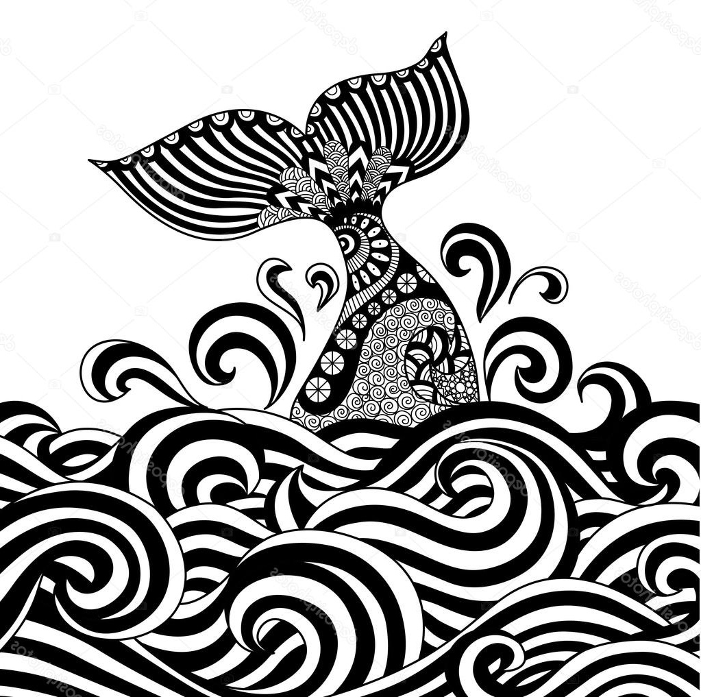 stock illustration whale tail in the wavy