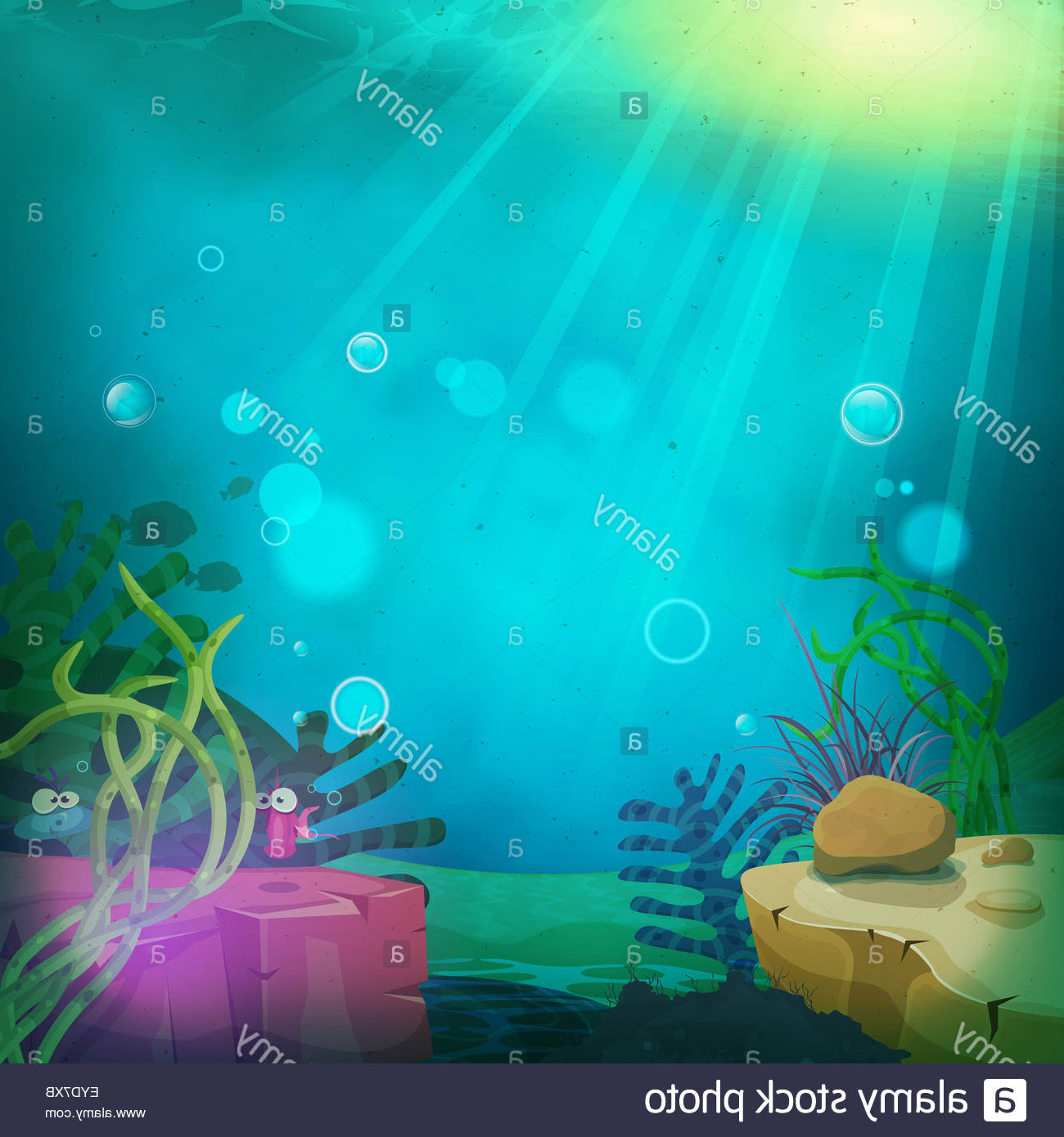 stock photo illustration of a cartoon funny submarine ocean landscape with aquatic