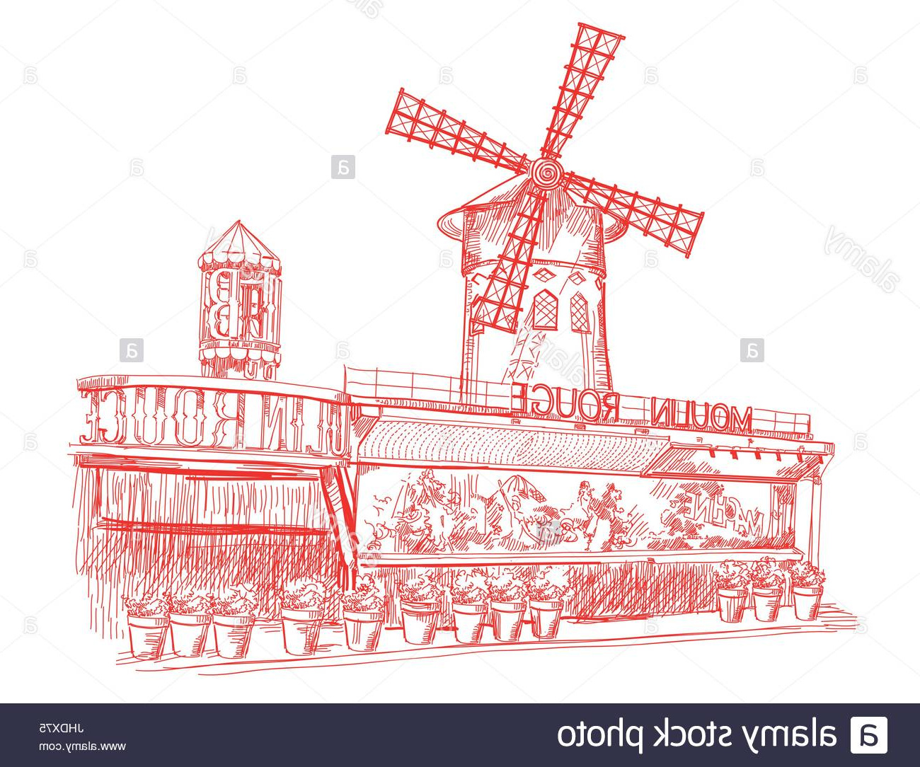 photo image moulin rouge monument de paris france vector illustration dessin main isole en couleur rouge sur fond blanc