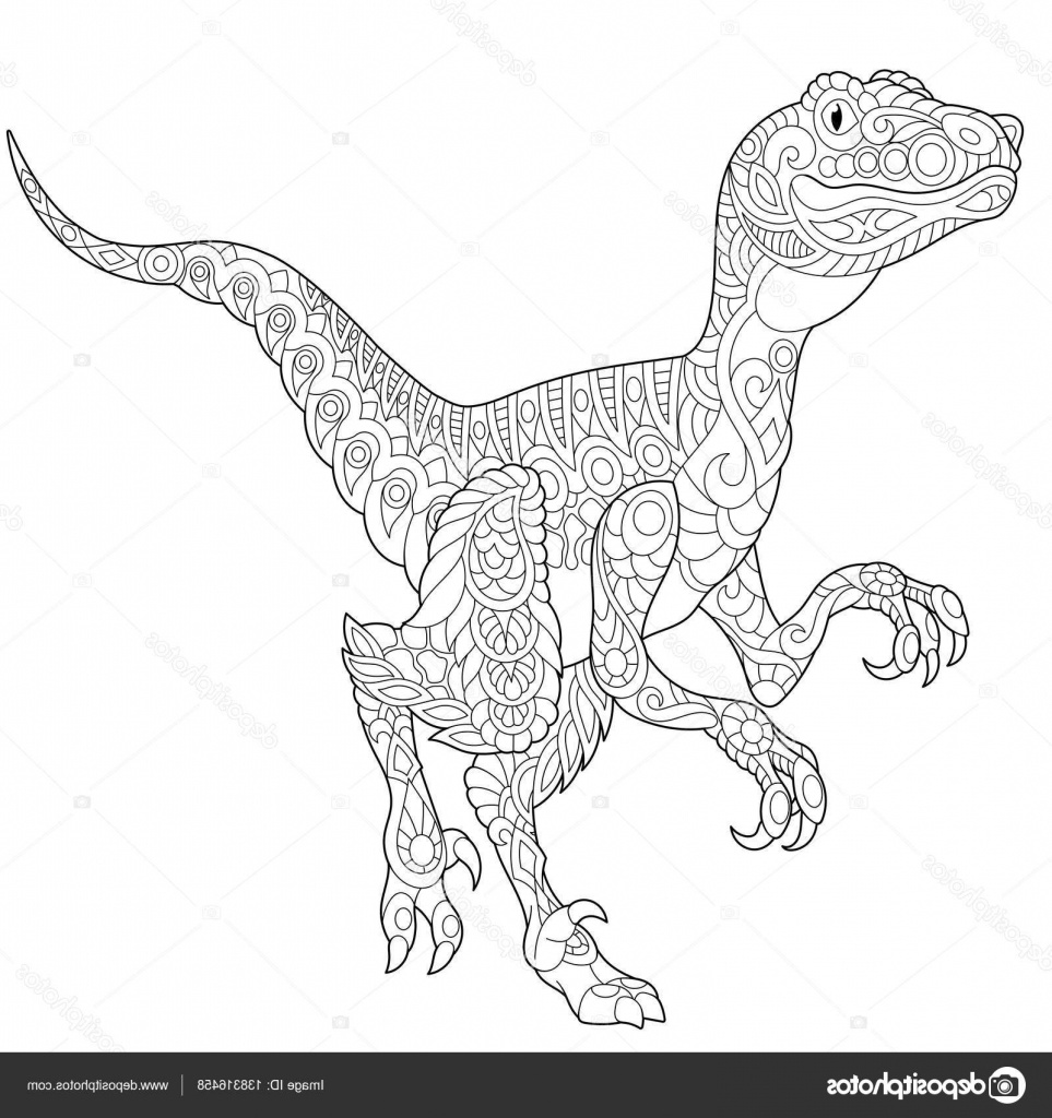 stock illustration zentangle velociraptor dinosaur