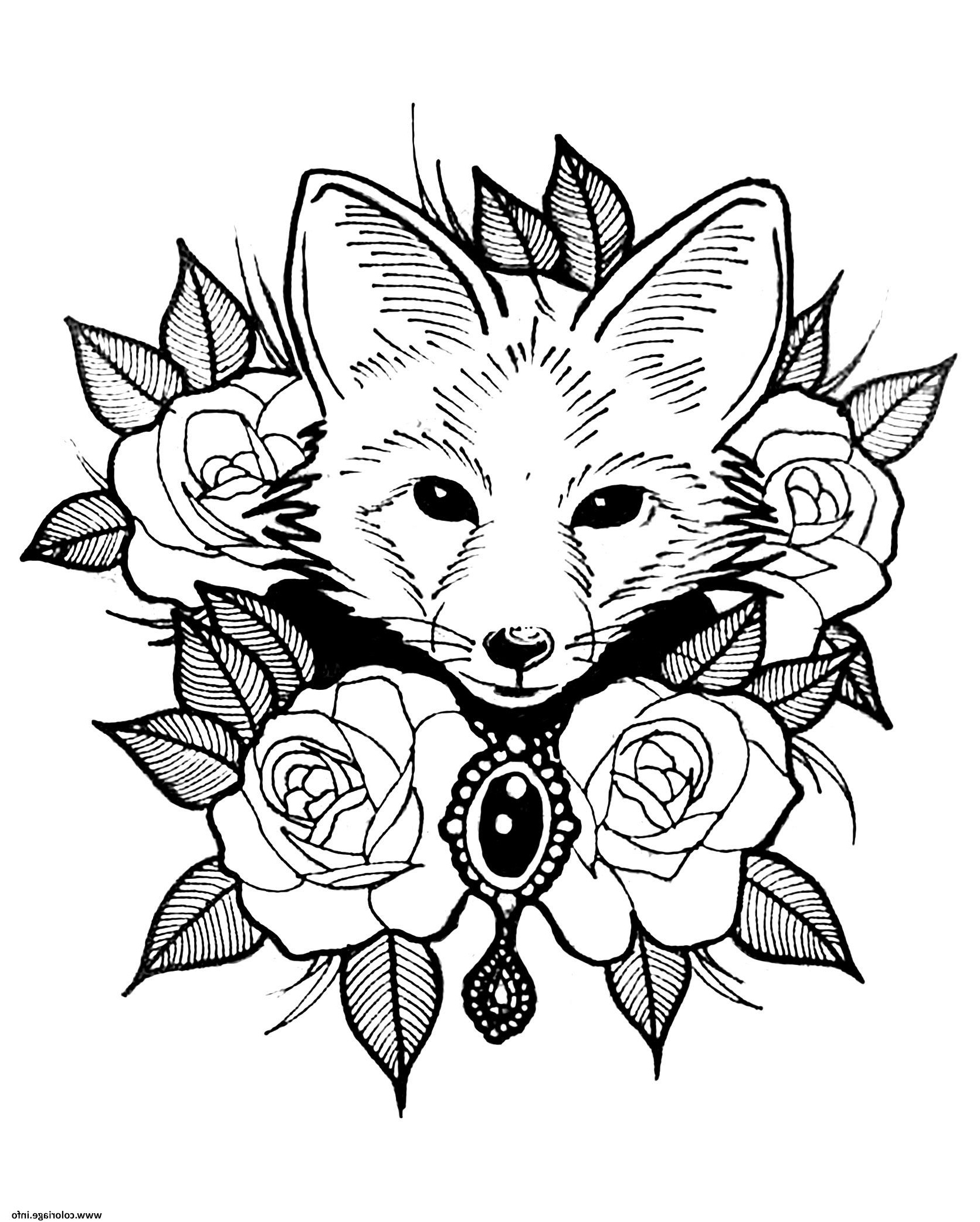 renard et roses style tatouage coloriage