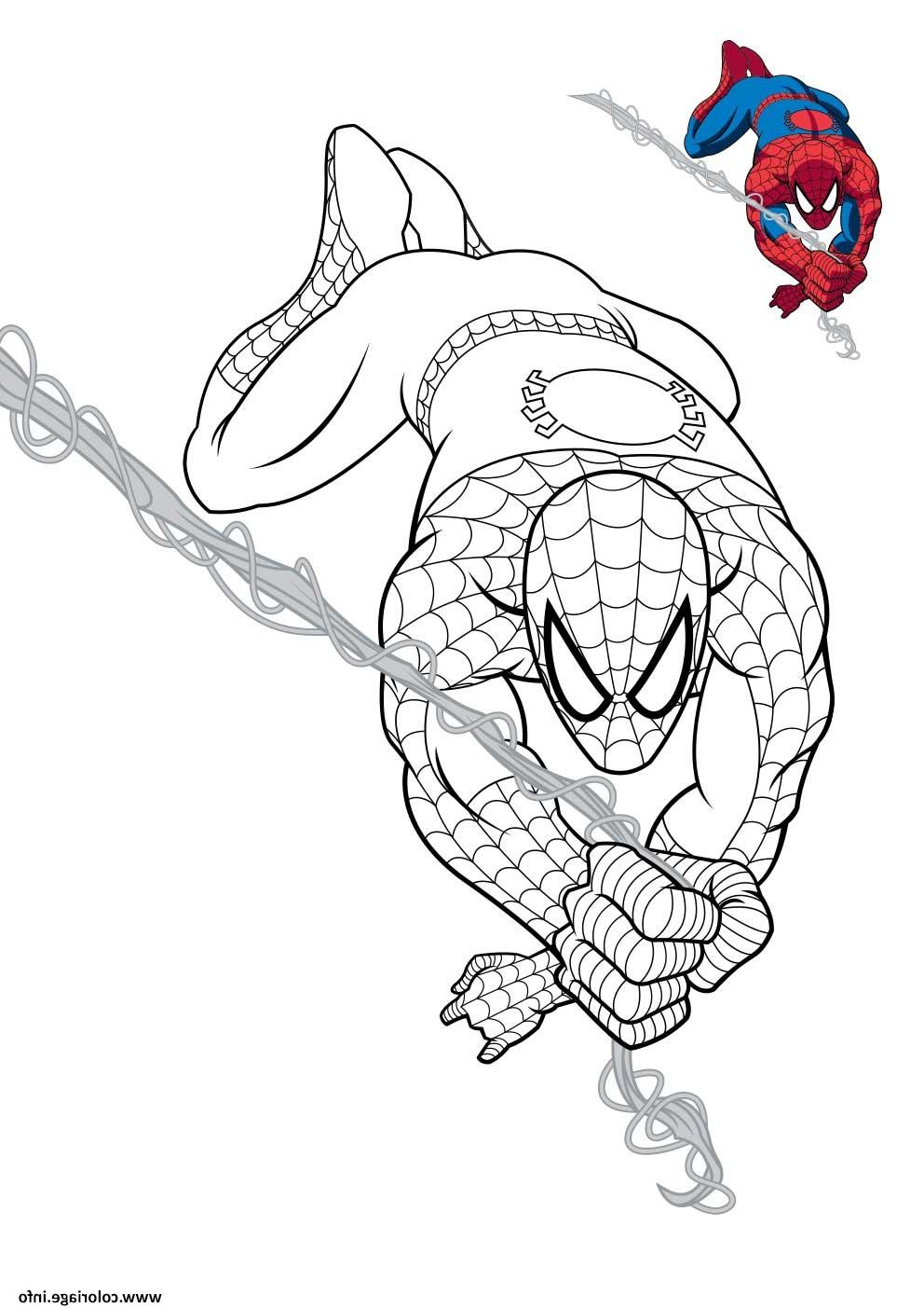 spiderman en plein action coloriage dessin
