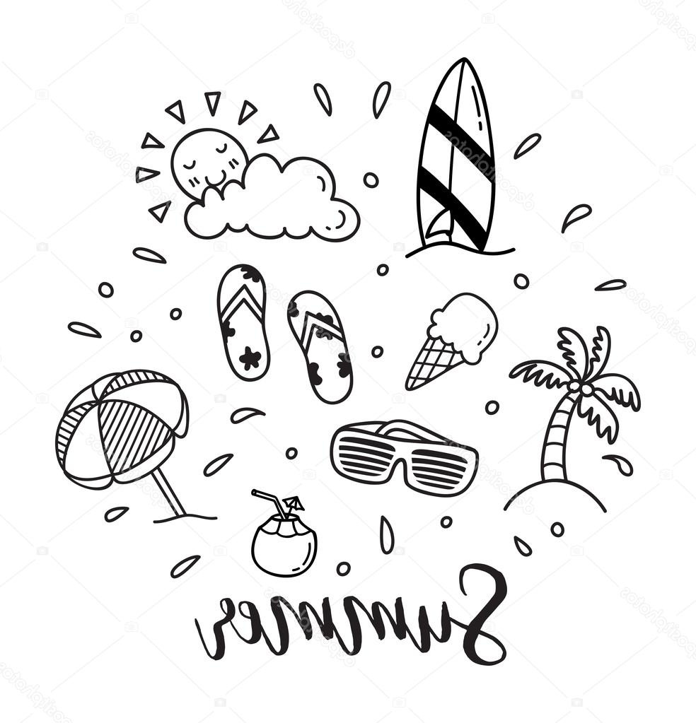 stock illustration summer vacation cartoon icons set