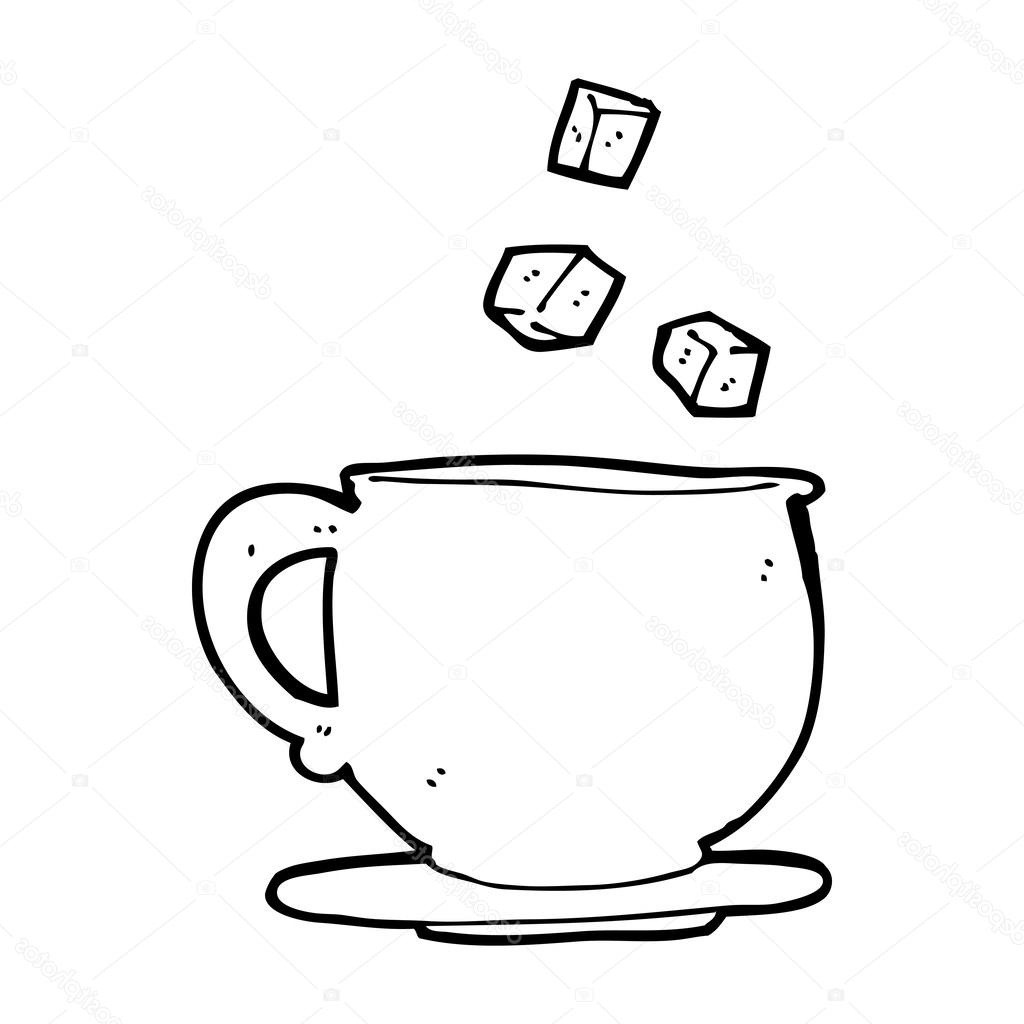 stock illustration cartoon teacup with sugar cubes