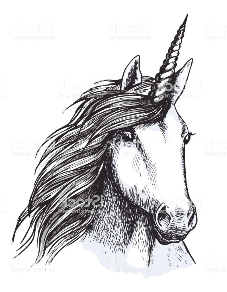 tête de cheval licorne dessin pour la conception de tatouage gm