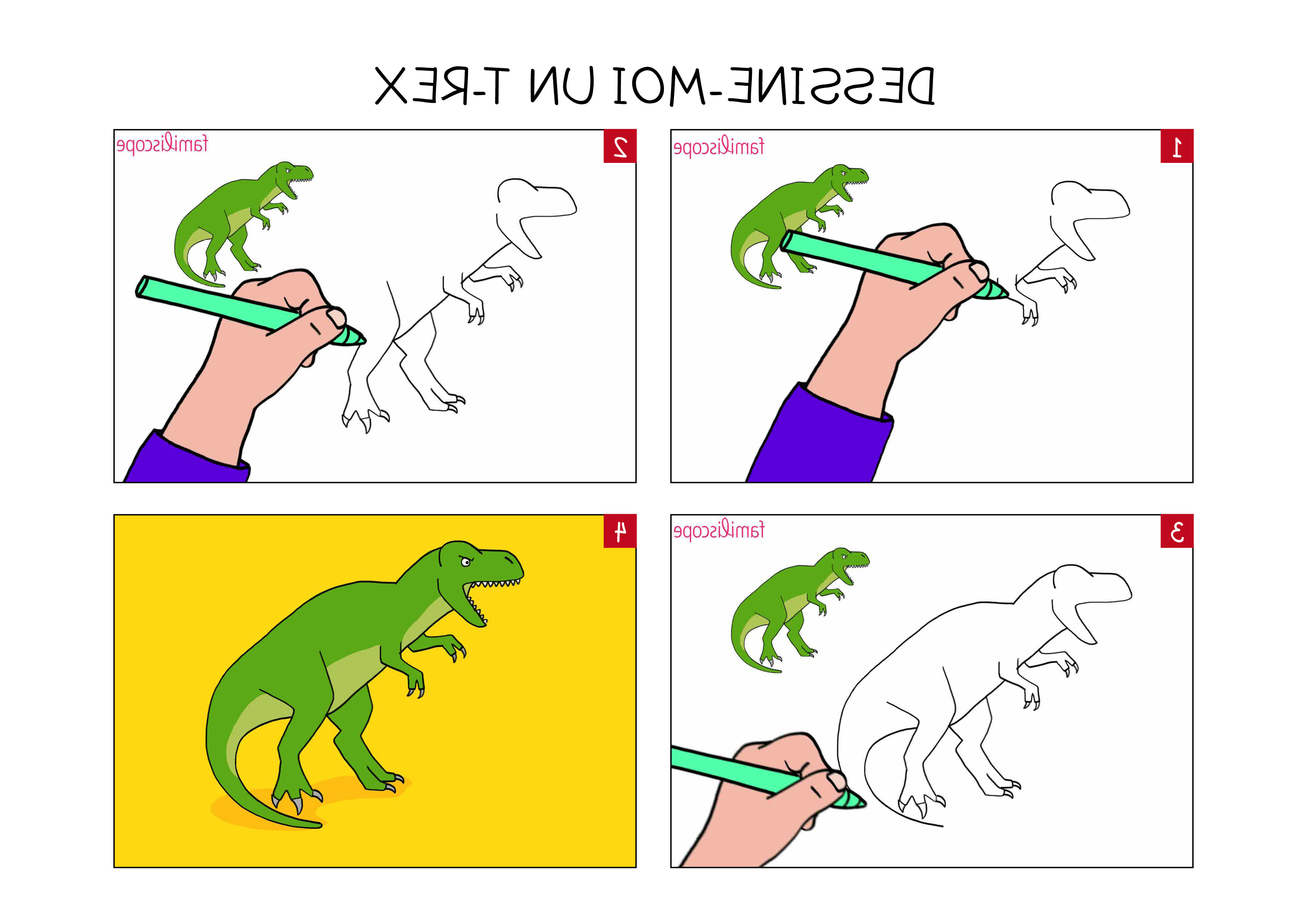 apprendre a dessiner un t rex en 3 etapes