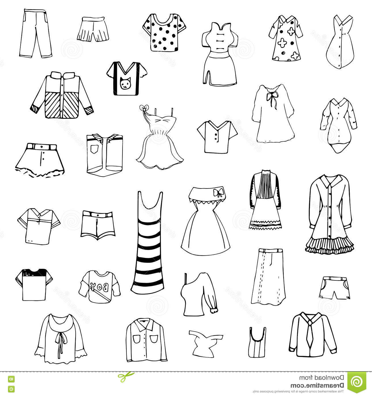 illustration stock ensemble de vecteur de croquis de vêtements de dessin de carte blanche image