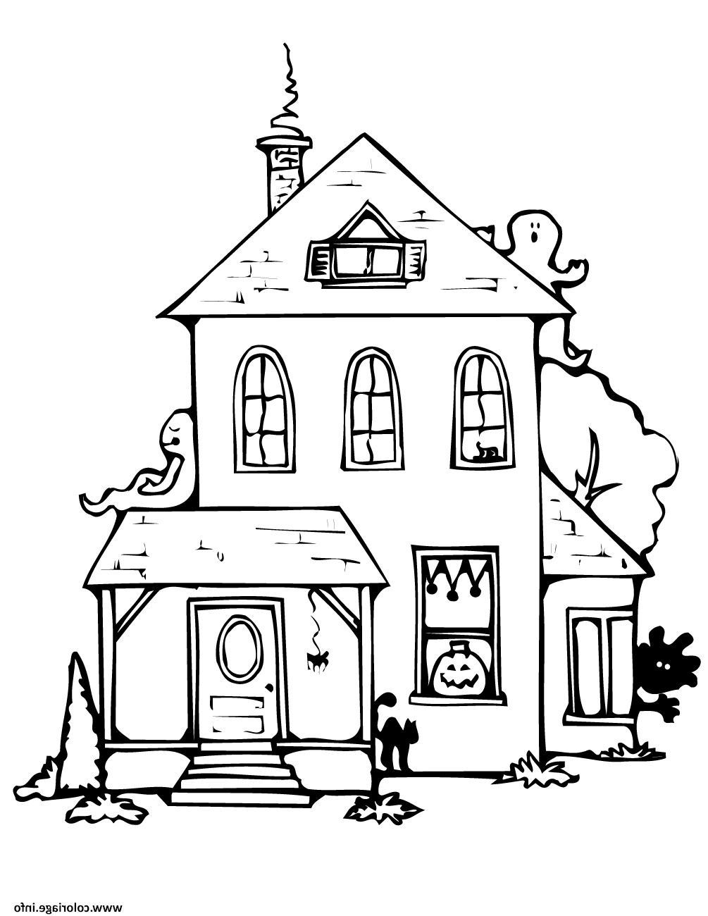 maison hantee halloween avec fantomes coloriage dessin