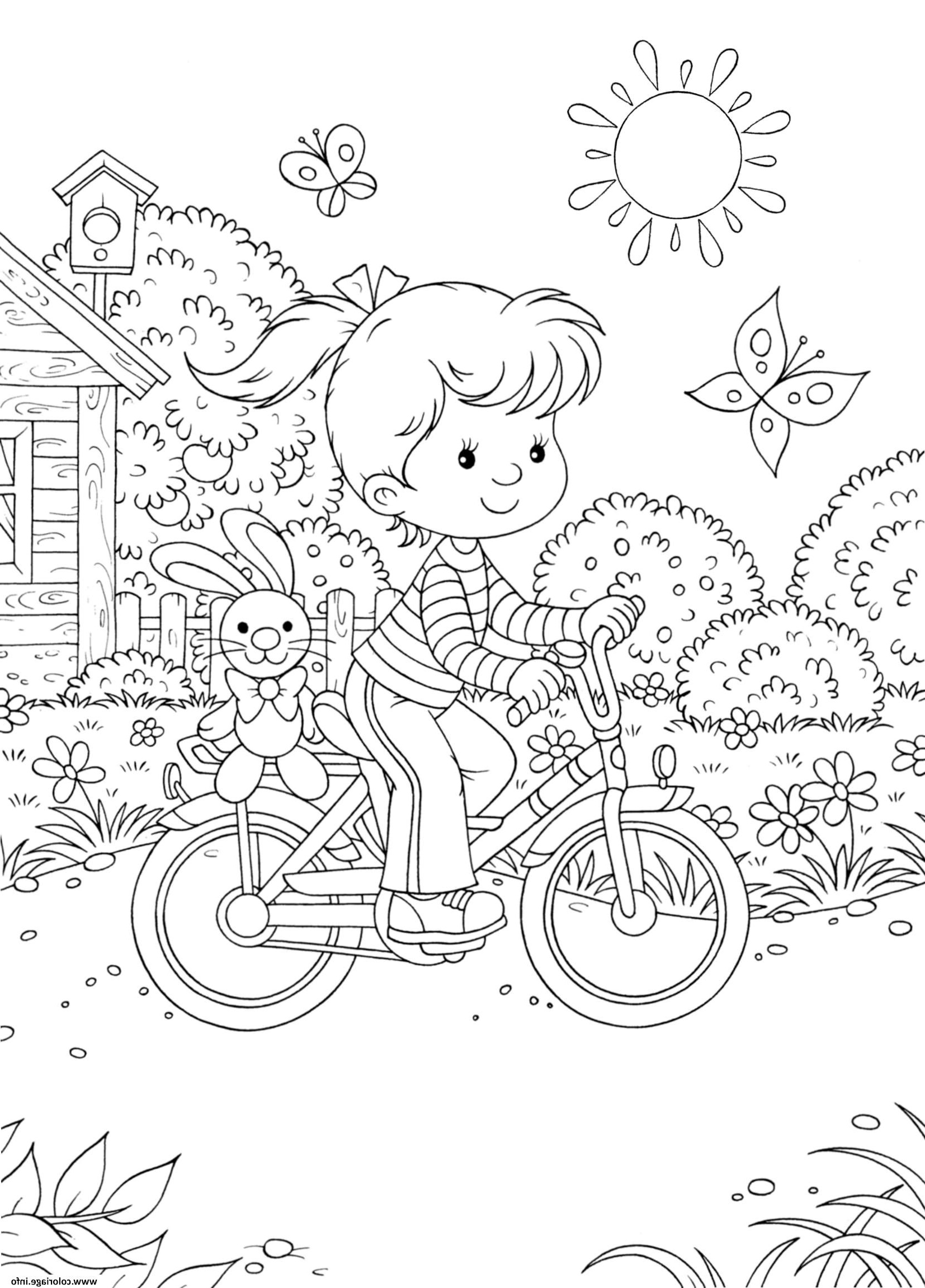 petite fille fait de la bicyclette coloriage